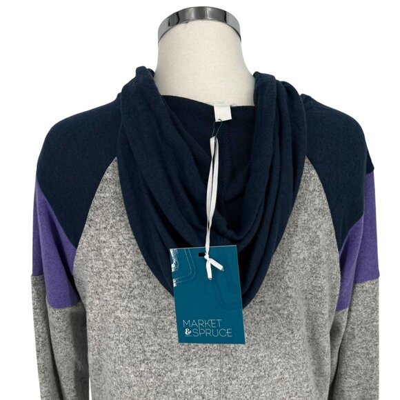 Market & Spruce Colorblock Soft Hoodie Gray Purple Blue Size Small NWT - Picture 5 of 9